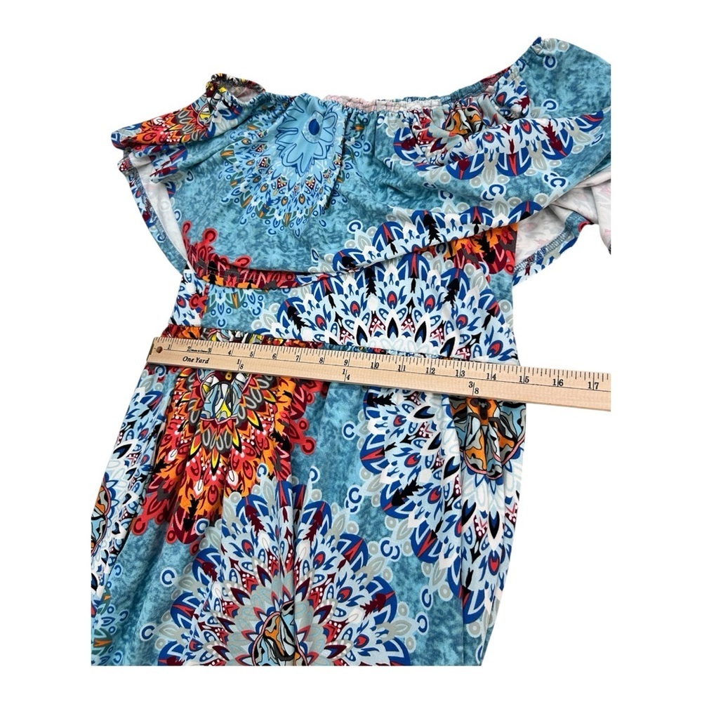 Verabendi Boho Mandala Maxi Dress Off Shoulder Blue Orange Size M - Picture 9 of 13